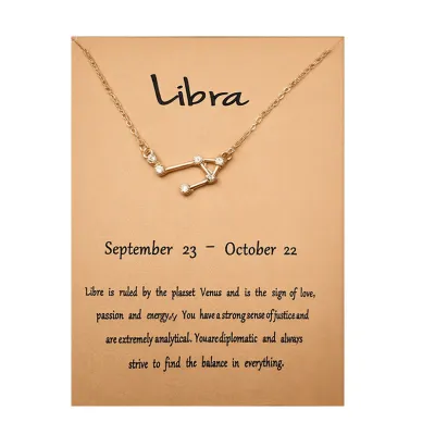 Women Fashion Card Twelve Zodiac Alloy Pendant Necklace