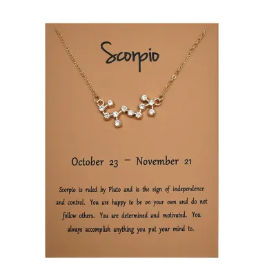 Women Fashion Card Twelve Zodiac Alloy Pendant Necklace