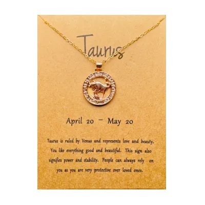 Women Fashion Card Twelve Zodiac Alloy Pendant Necklace