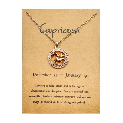 Women Fashion Card Twelve Zodiac Alloy Pendant Necklace