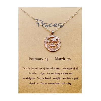 Women Fashion Card Twelve Zodiac Alloy Pendant Necklace