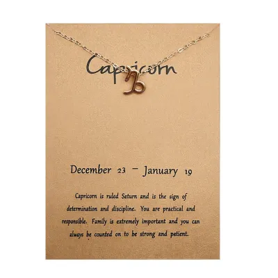 Women Fashion Card Twelve Zodiac Alloy Pendant Necklace