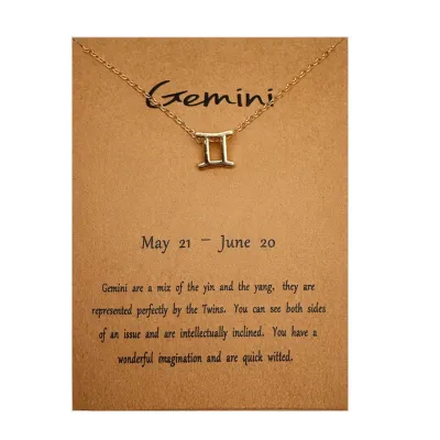 Women Fashion Card Twelve Zodiac Alloy Pendant Necklace