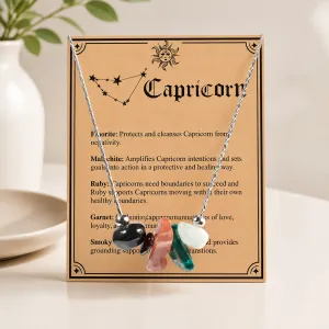 Women Fashion 12 Zodiac Card Gravel Necklace