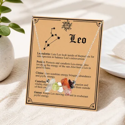 Women Fashion 12 Zodiac Card Gravel Necklace