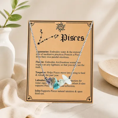 Women Fashion 12 Zodiac Card Gravel Necklace