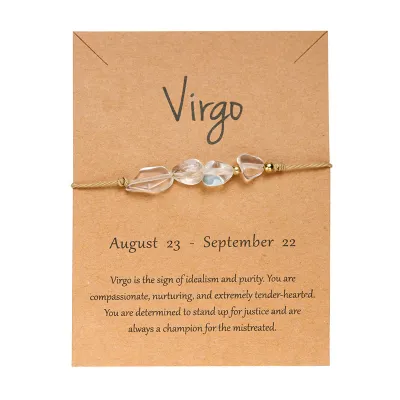 Women Fashion 12 Zodiac Card Pack Natural Gravel Bracelet