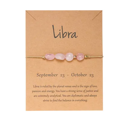 Women Fashion 12 Zodiac Card Pack Natural Gravel Bracelet