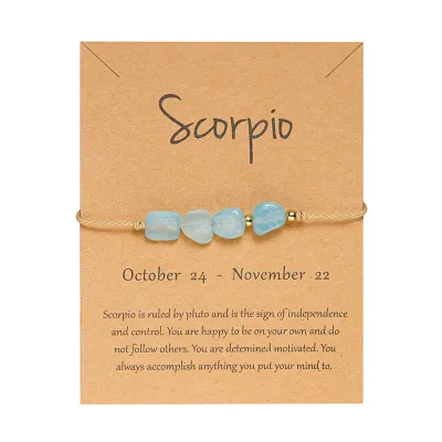Women Fashion 12 Zodiac Card Pack Natural Gravel Bracelet