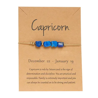 Women Fashion 12 Zodiac Card Pack Natural Gravel Bracelet