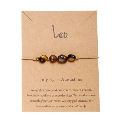 Women Fashion 12 Zodiac Card Pack Natural Gravel Bracelet