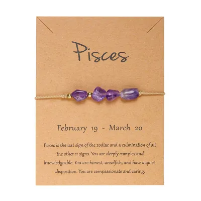 Women Fashion 12 Zodiac Card Pack Natural Gravel Bracelet