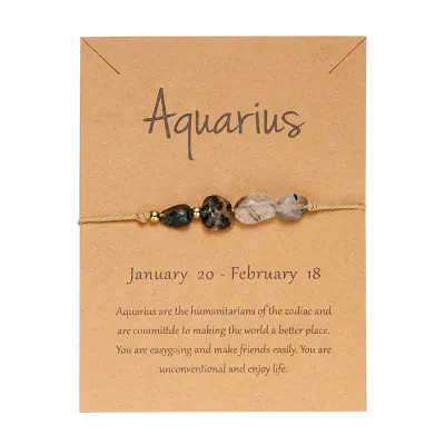 Women Fashion 12 Zodiac Card Pack Natural Gravel Bracelet