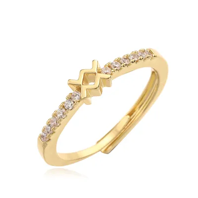 Women Fashion Twelve Zodiac Zircon Open Ring