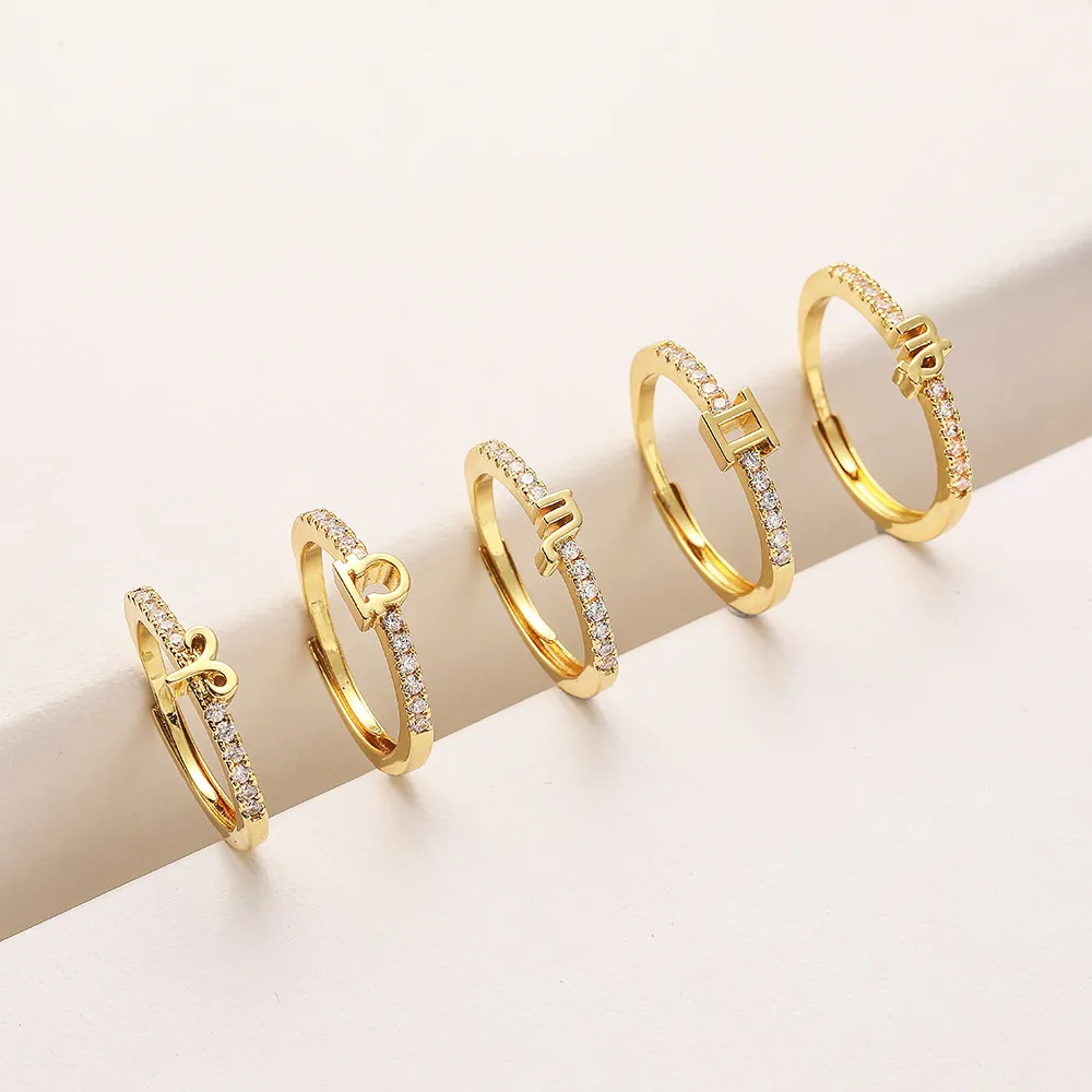 Women Fashion Twelve Zodiac Zircon Open Ring