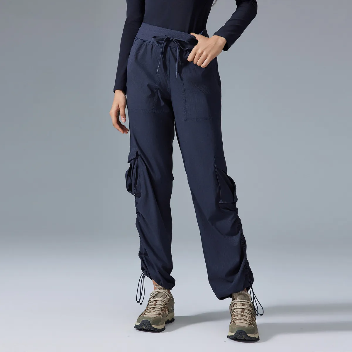 Women Fashion Casual Solid Color Outdoor Lightweight Quick-Drying Multi-Pocket Wide-Leg Sports Pants
