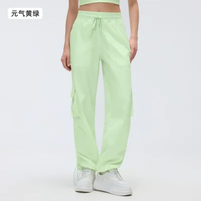 Women Fashion Casual Solid Color Outdoor Lightweight Quick-Drying Multi-Pocket Wide-Leg Sports Pants