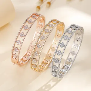 Women Fashion Hollow-Out Four-Leaf Clover Micro-Inlaid Zircon Bracelet
