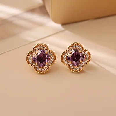 Women Fashion Four-Leaf Clover Zircon Earrings