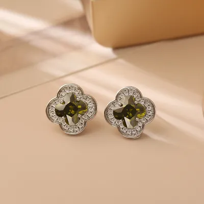 Women Fashion Four-Leaf Clover Zircon Earrings