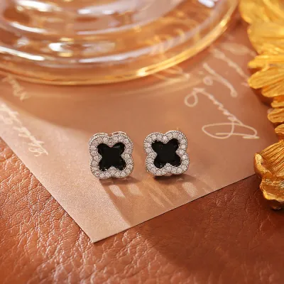 Women Fashion Multicolor Zircon Four-Leaf Clover Earrings