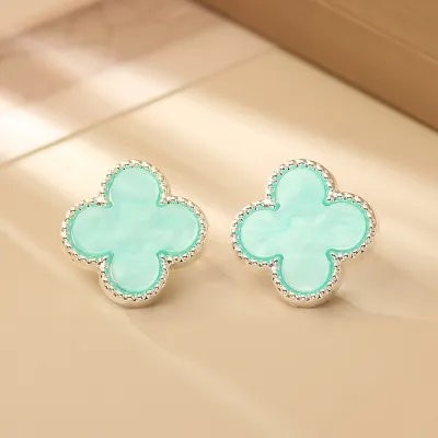 Women Fashion Simple Multicolor Four-Leaf Clover Earrings