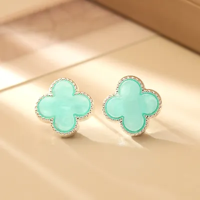 Women Fashion Simple Multicolor Four-Leaf Clover Earrings