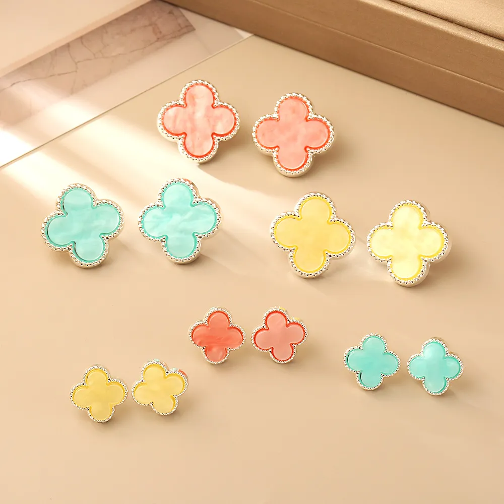 Women Fashion Simple Multicolor Four-Leaf Clover Earrings