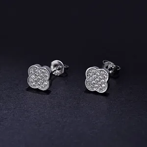 Women Fashion Zircon Four-Leaf Clover Floral Earrings