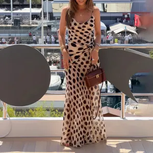 Women Fashion Sexy Summer Polka-Dot Printed Spaghetti Straps Dress