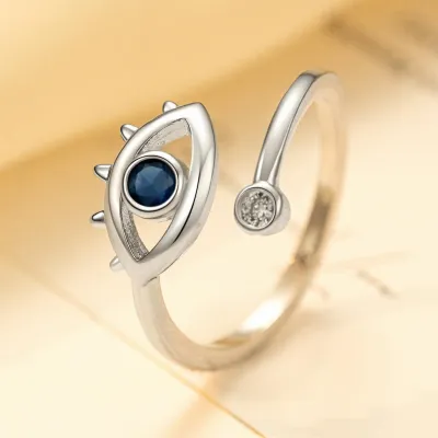Women Fashion Blue Evil Eye Open Ring