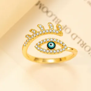 Women Fashion Copper 18k Micro-Inlaid Color Zirconium Evil Eye Ring