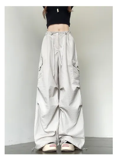 Women Fashion Casual Solid Color Quick-Drying Thin High-Waist Wide-Leg Pants