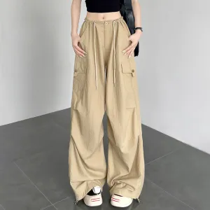 Women Fashion Casual Solid Color Quick-Drying Thin High-Waist Wide-Leg Pants