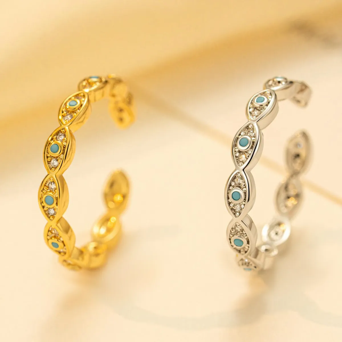 Women Fashion Blue Evil Eye Opening Ring