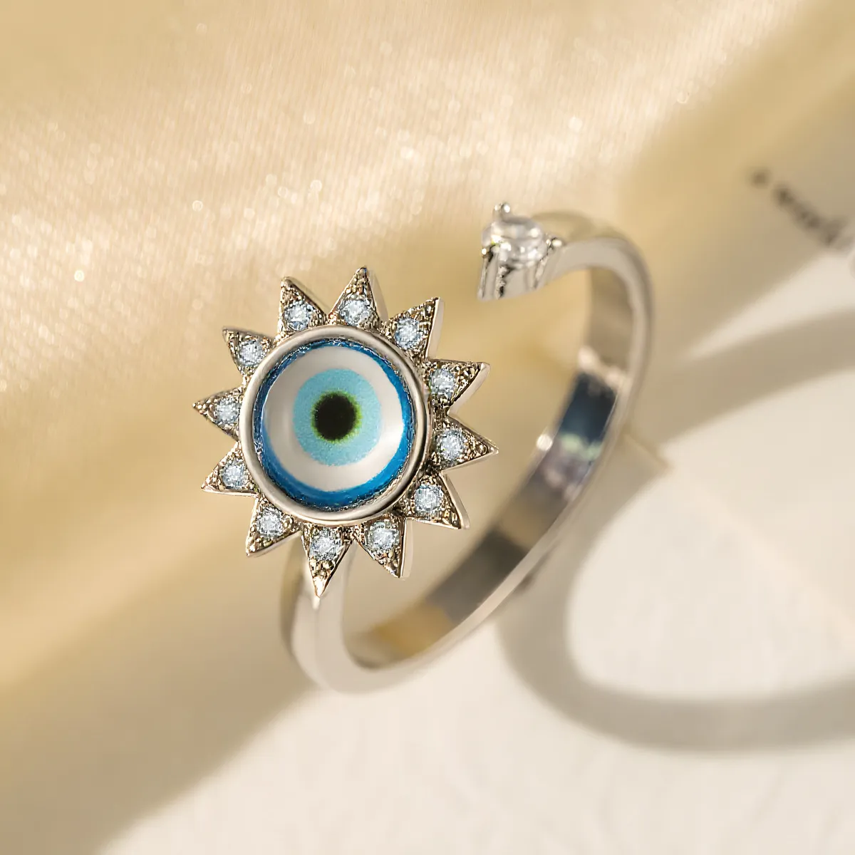 Women Fashion Zircon Evil Eye Spin Stress Relief Decompression Ring