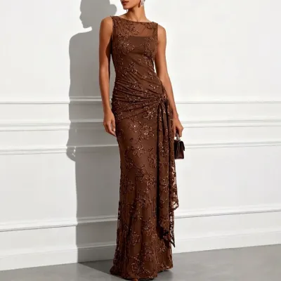 Women Elegant Jacquard Stretch Sleeveless Party Dress