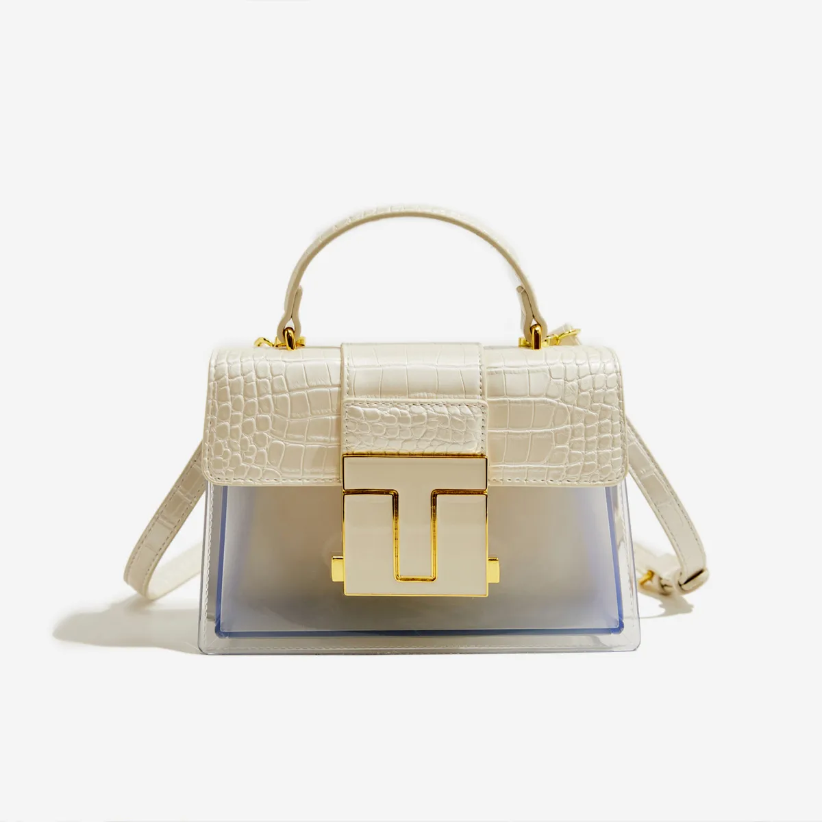 Women'S Fashion Casual Pu Stitching Transparent Handbag