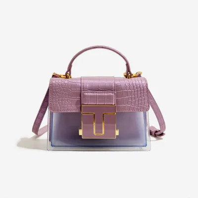 Women'S Fashion Casual Pu Stitching Transparent Handbag