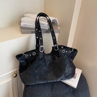 Women Fashion Casual Retro Solid Color Suede Autumn And Winter Portable Shoulder Bag