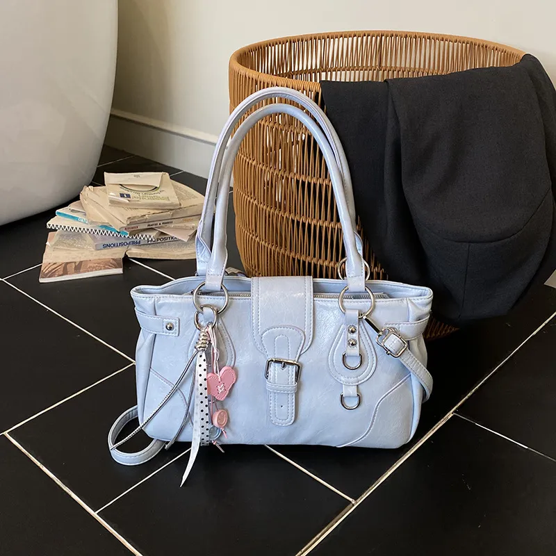 Women Fashion Casual Solid Color Summer Motorcycle Shoulder Bag