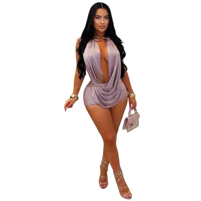 Women'S Fashion Sexy Solid Color Strap Halter-Neck Backless Rompers
