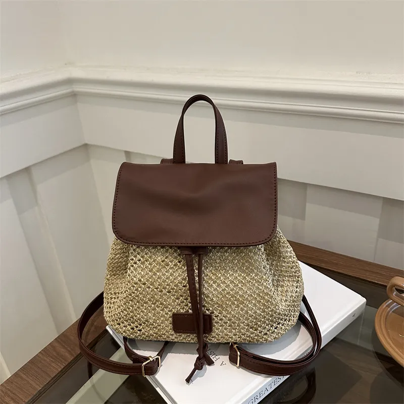 Women Fashion Casual Straw Travel Backpack