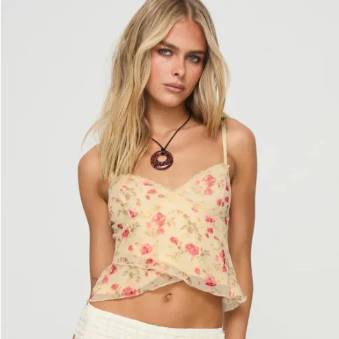 Women Fashion Sexy Summer Flower Printed Lace Irregular Hem Camisole