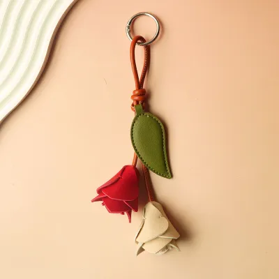 Women Fashion Handmade Leather Tulip Flower Bag Pendant Car Keychain