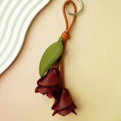 Women Fashion Handmade Leather Tulip Flower Bag Pendant Car Keychain