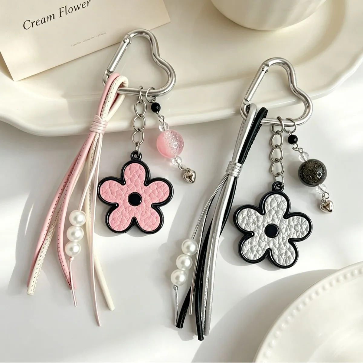 Women Fashion Floral Pu Leather Keychain Pendant