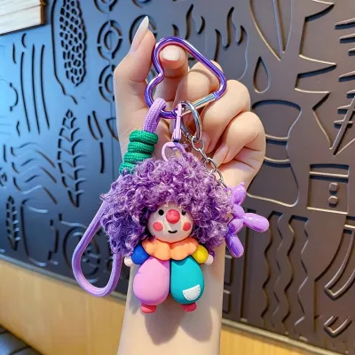 Women Fashion Cute Cartoon Cool Curly Clown Keychain Pendant