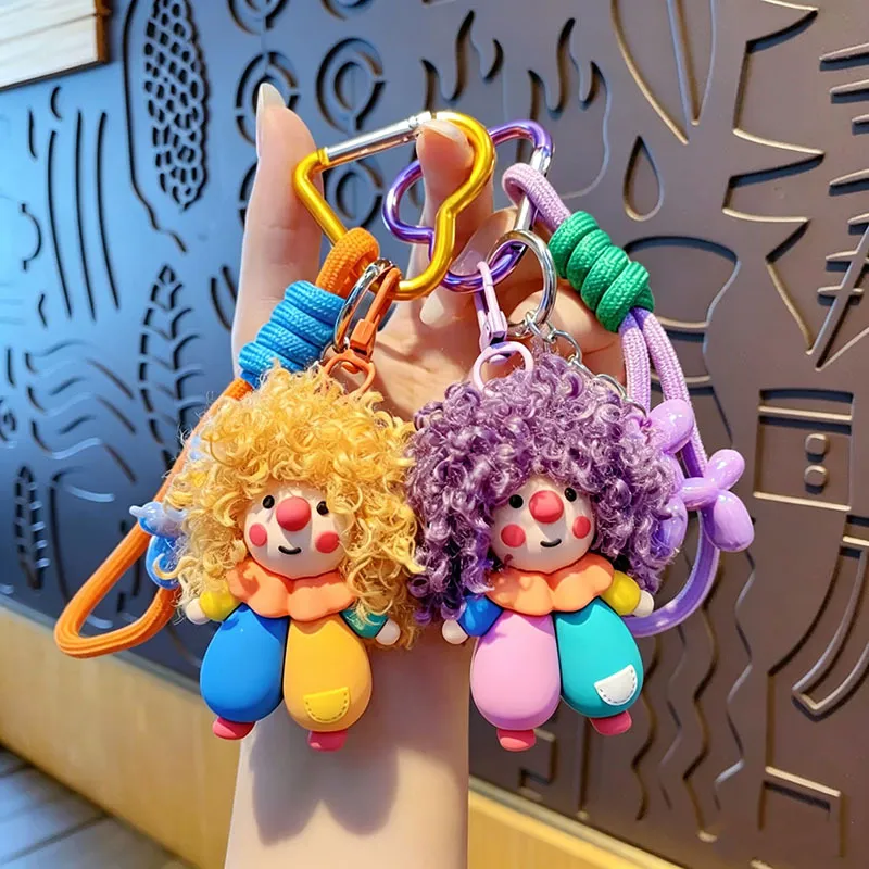 Women Fashion Cute Cartoon Cool Curly Clown Keychain Pendant