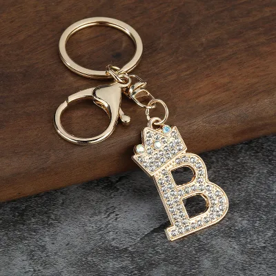 Women Fashion Zinc Alloy Rhinestone 26 Alphabet Keychain